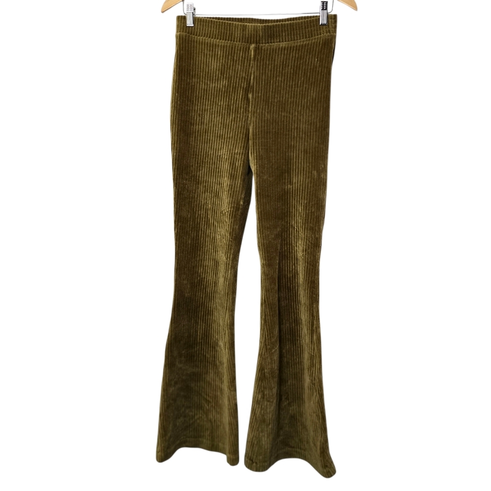 Aerie Groove On Ribbed Velour Flare Pants Women’s Medium Olive Green Cozy Lounge